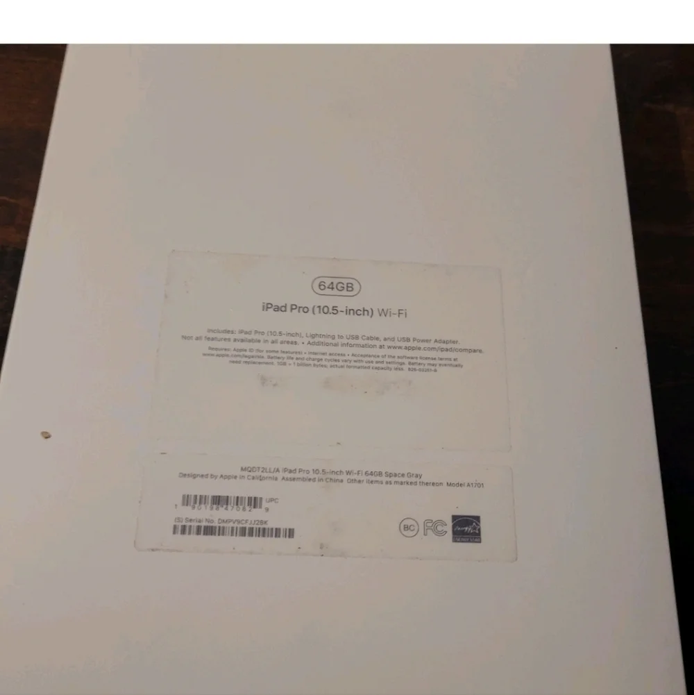Apple iPad Pro 10.5 Inch Box. EMPTY BOX ONLY